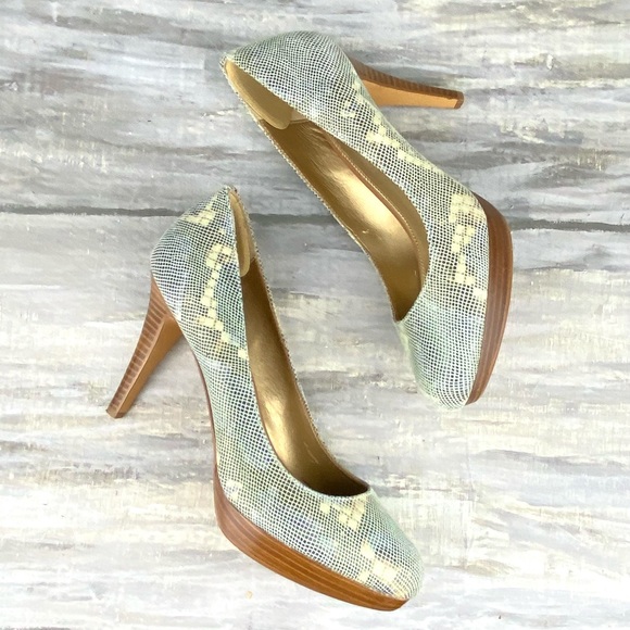 Circa Joan David Luxe Platform Pumps Pearly Snakeskin Print Leather Heels 7.5M - Picture 3 of 16